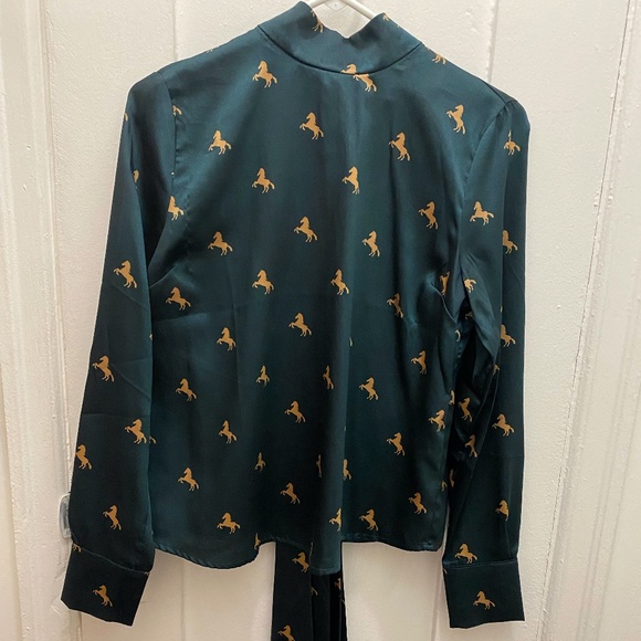 Satin Teal with Golden Horses Long Sleeve - Picture 2 of 4